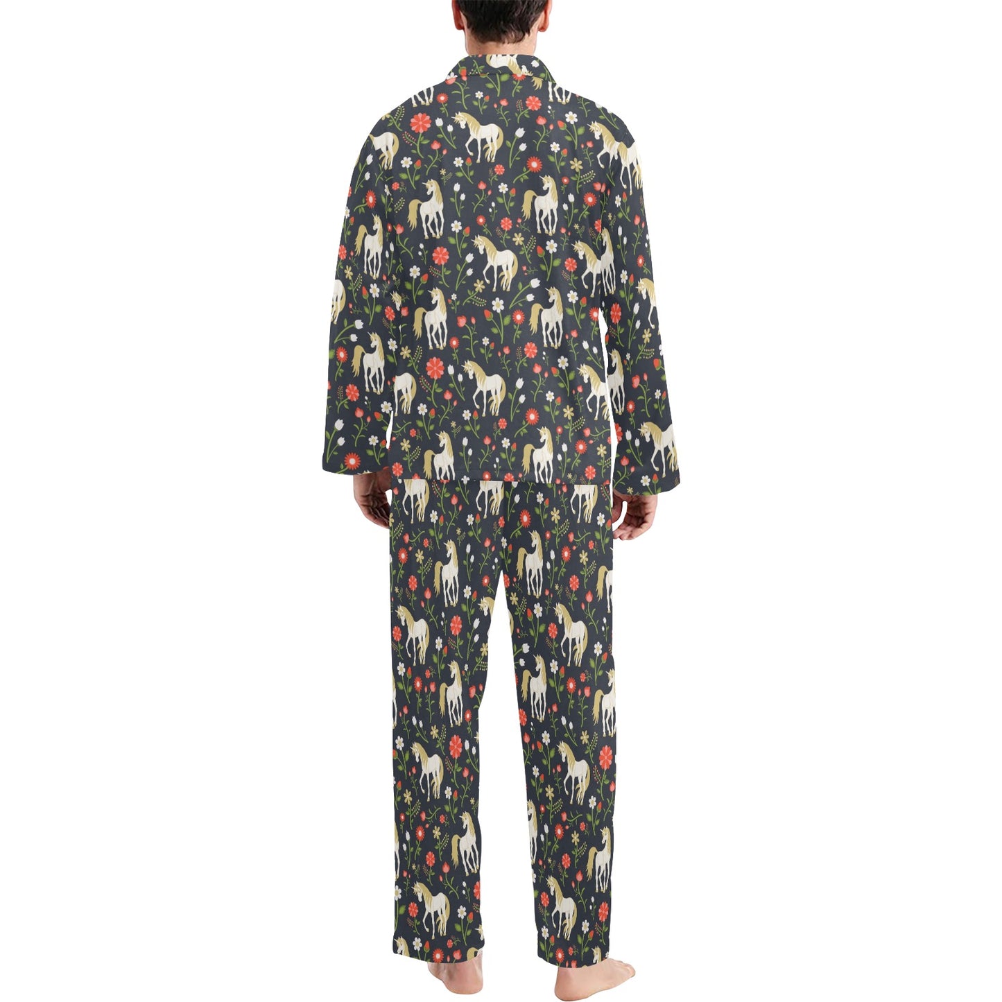 Unicorn Print Design LKS301 Men's Long Pajama Set