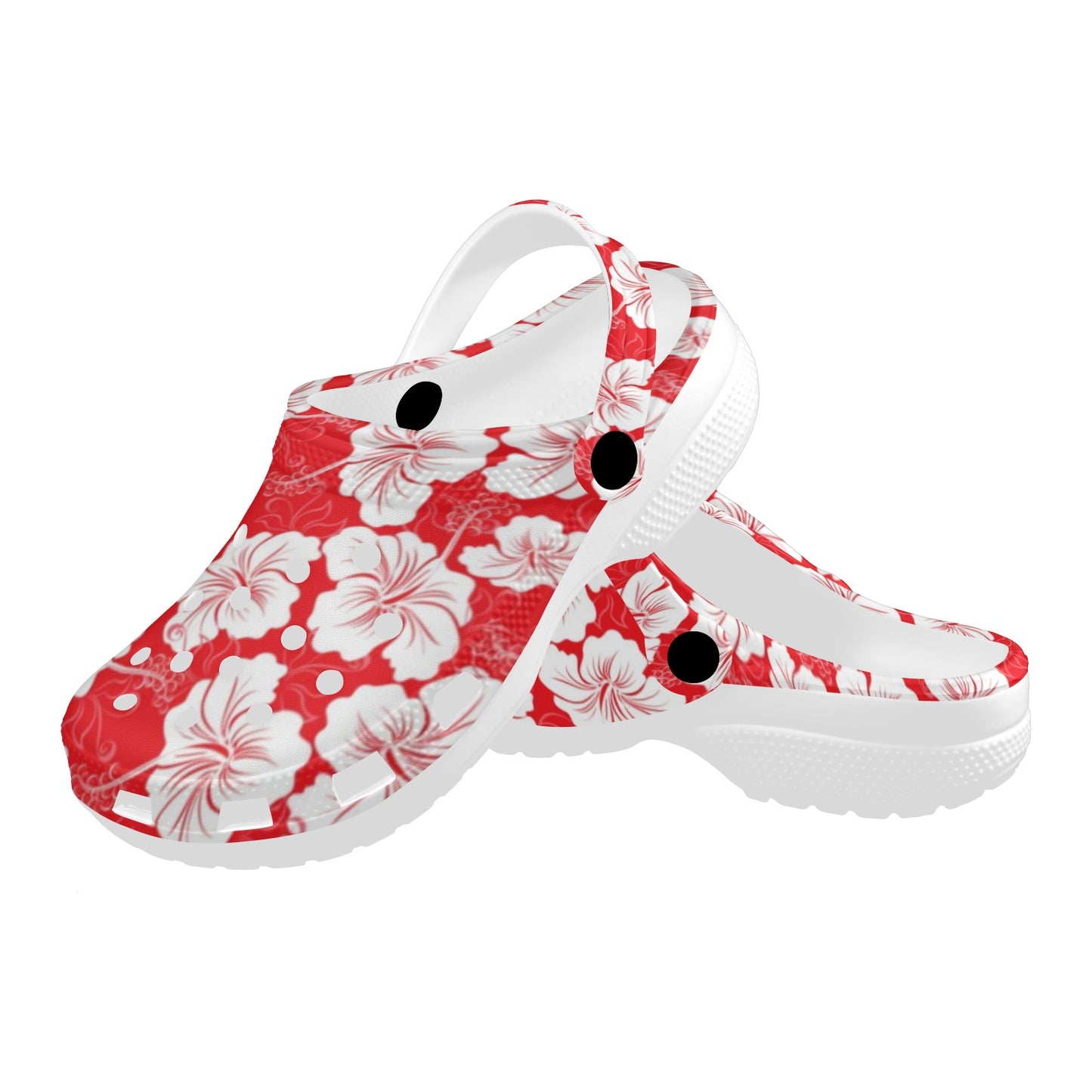 Flower Hawaiian Hibiscus Red Background Print Unisex Clogs Shoes