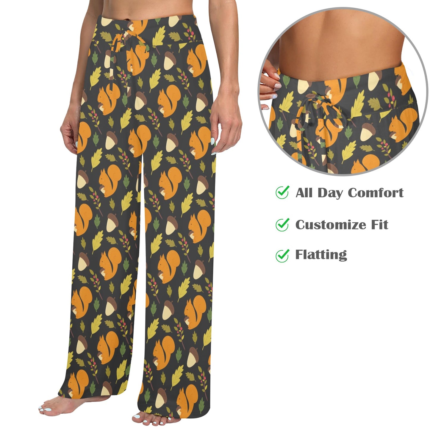 Squirrel Print Design LKS301 Women's Wide Leg Lounge Pants