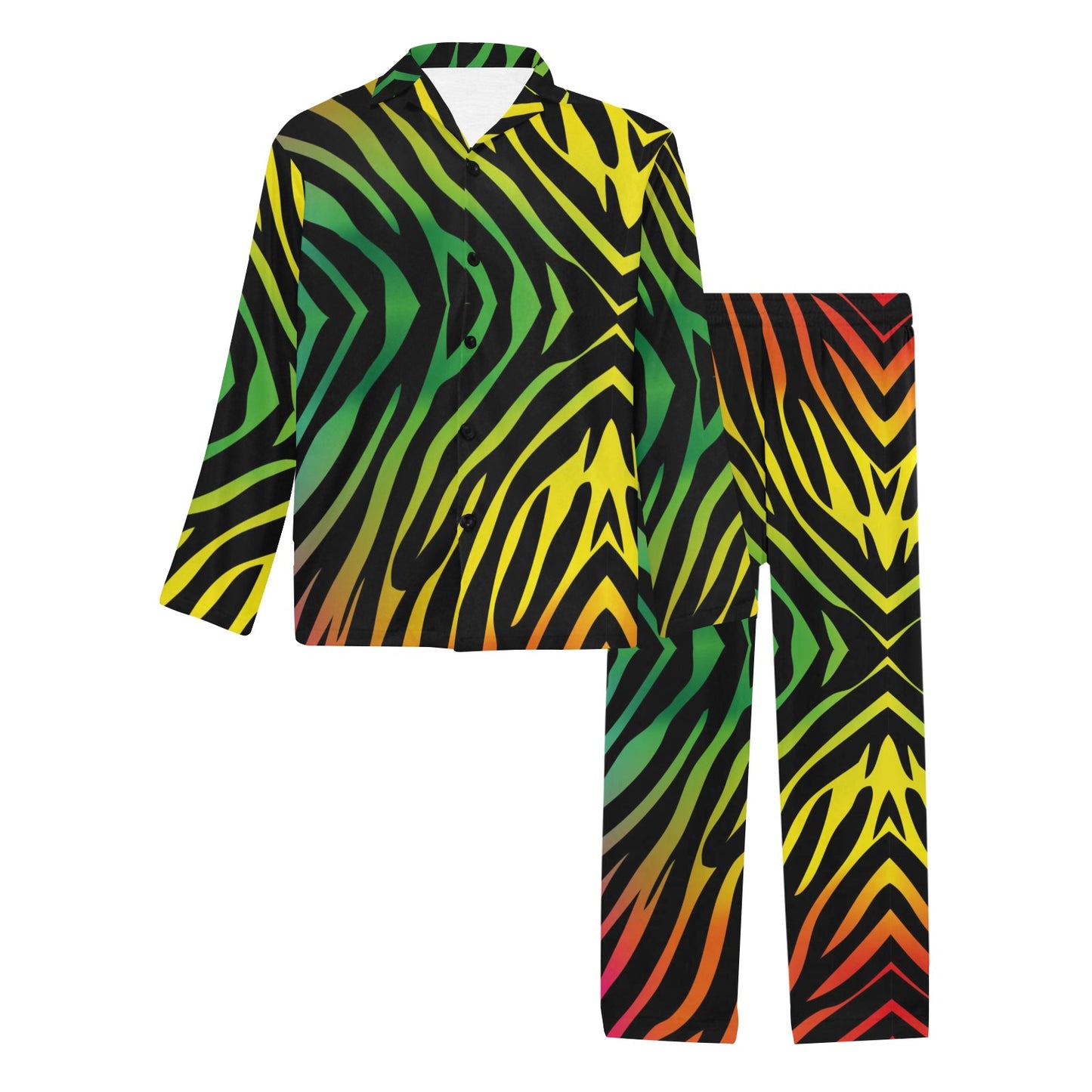 Rainbow Zebra Themed Print Men's Long Pajama Set