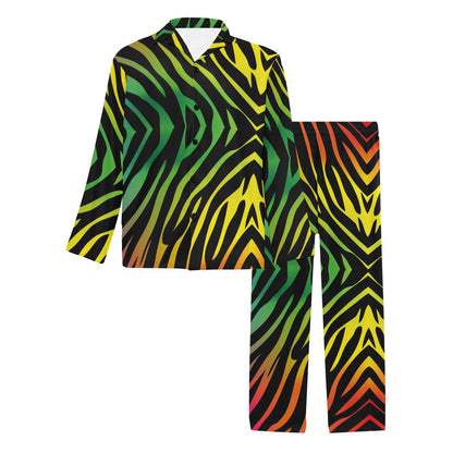 Rainbow Zebra Themed Print Men's Long Pajama Set