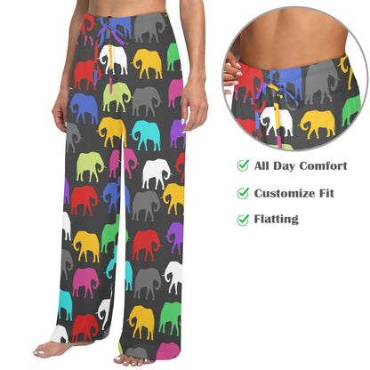 elephant colorful Design Print Pattern JJ0189 Women's Wide Leg Lounge Pants