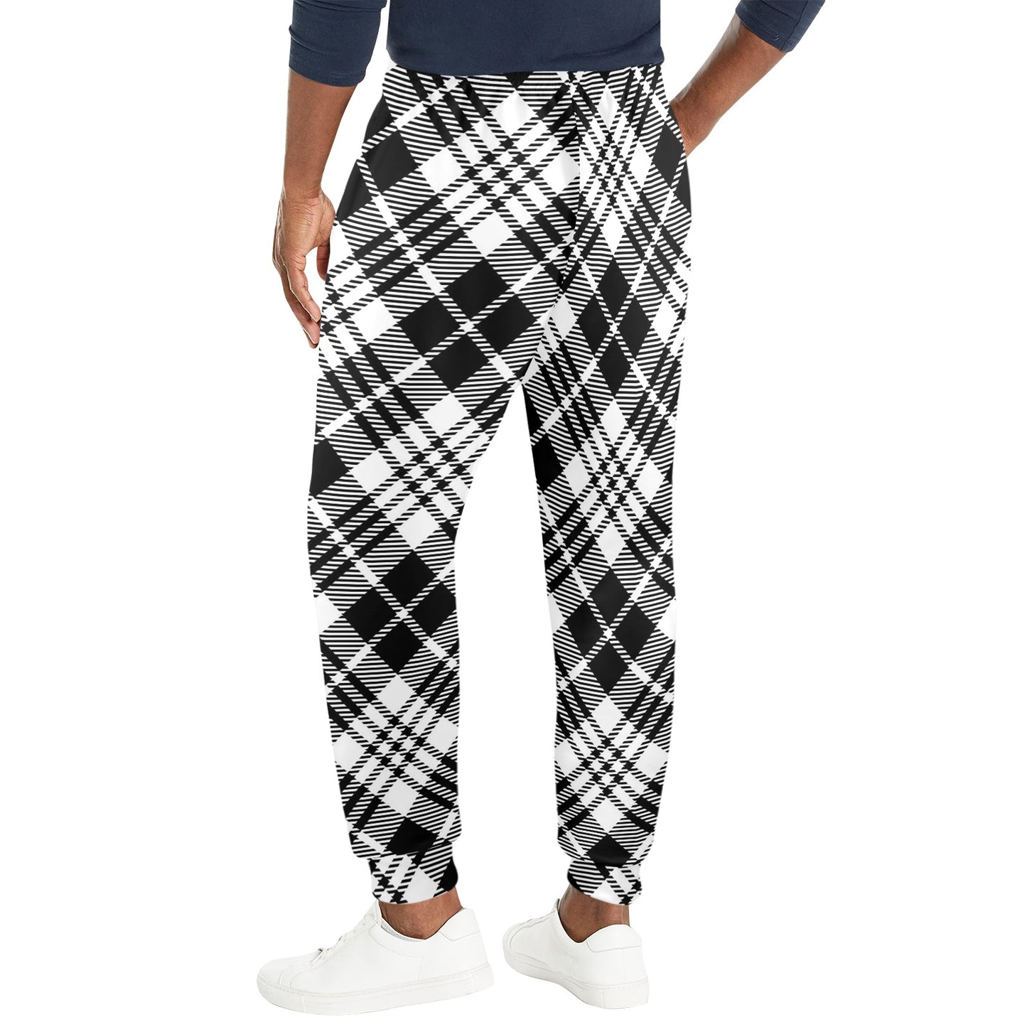 Plaid Black White Pattern Print Design A02 Men's Casual Track Pants