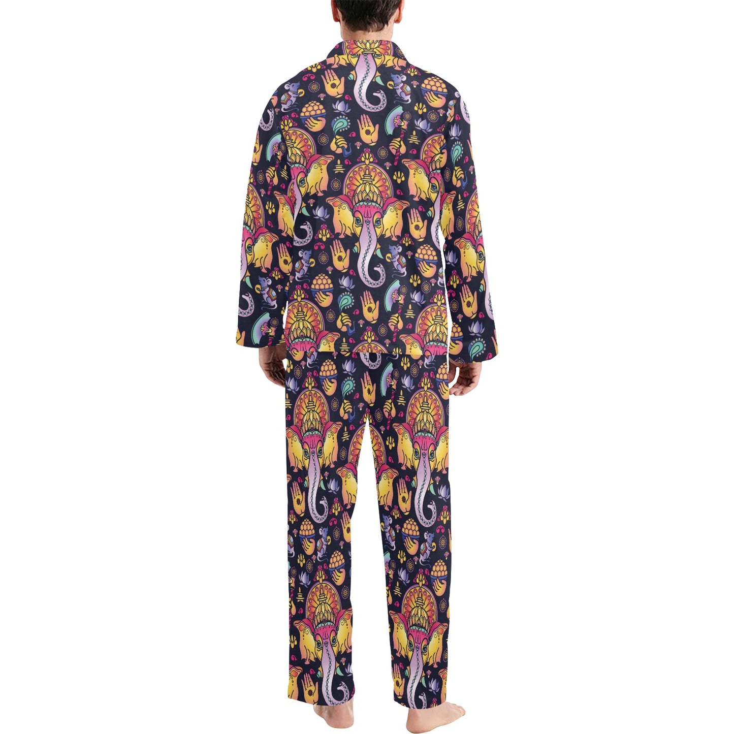 Ganesha Indian Pattern Print Design 03 Men's Long Pajama Set
