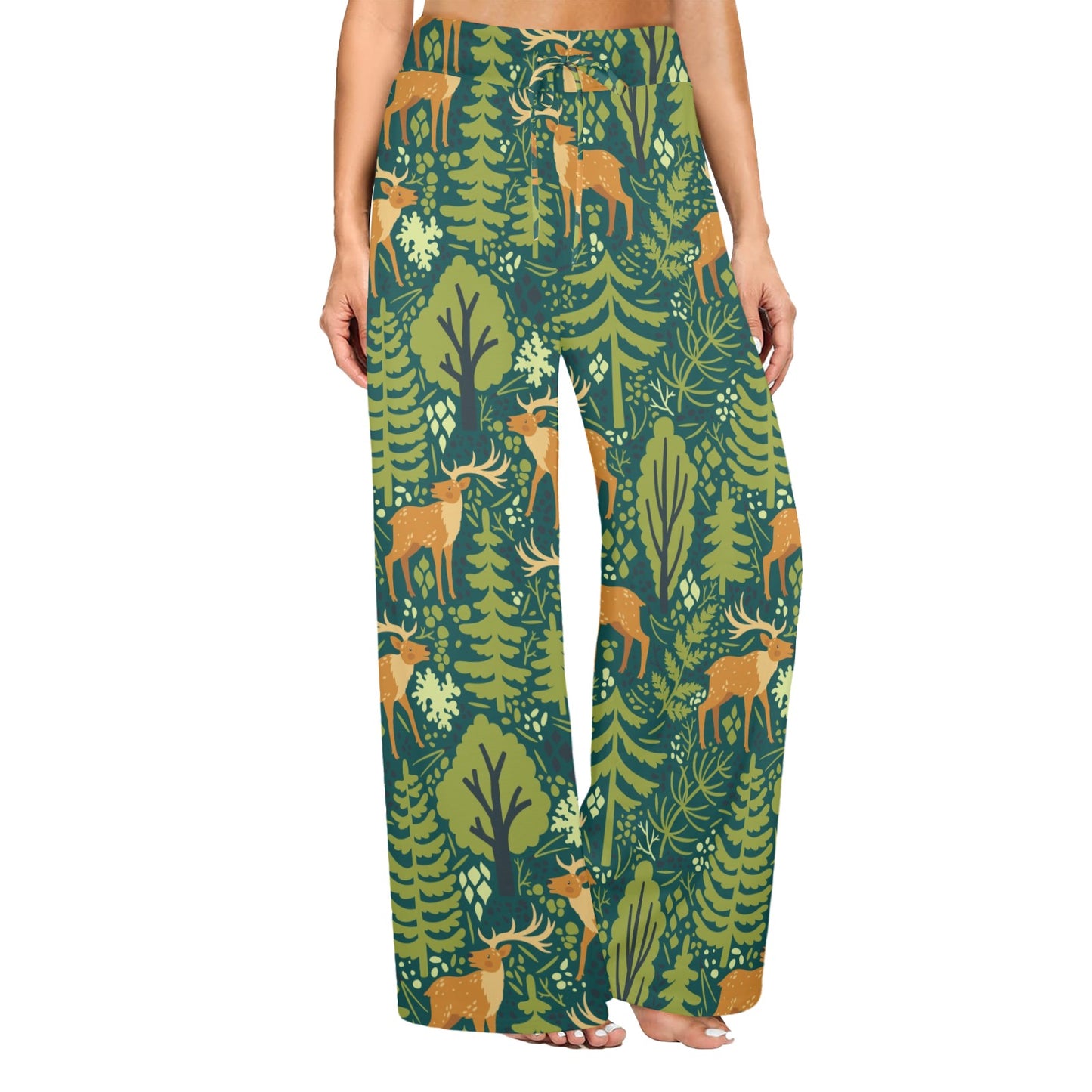 elk Design Print Pattern JJ0198 Women's Wide Leg Lounge Pants