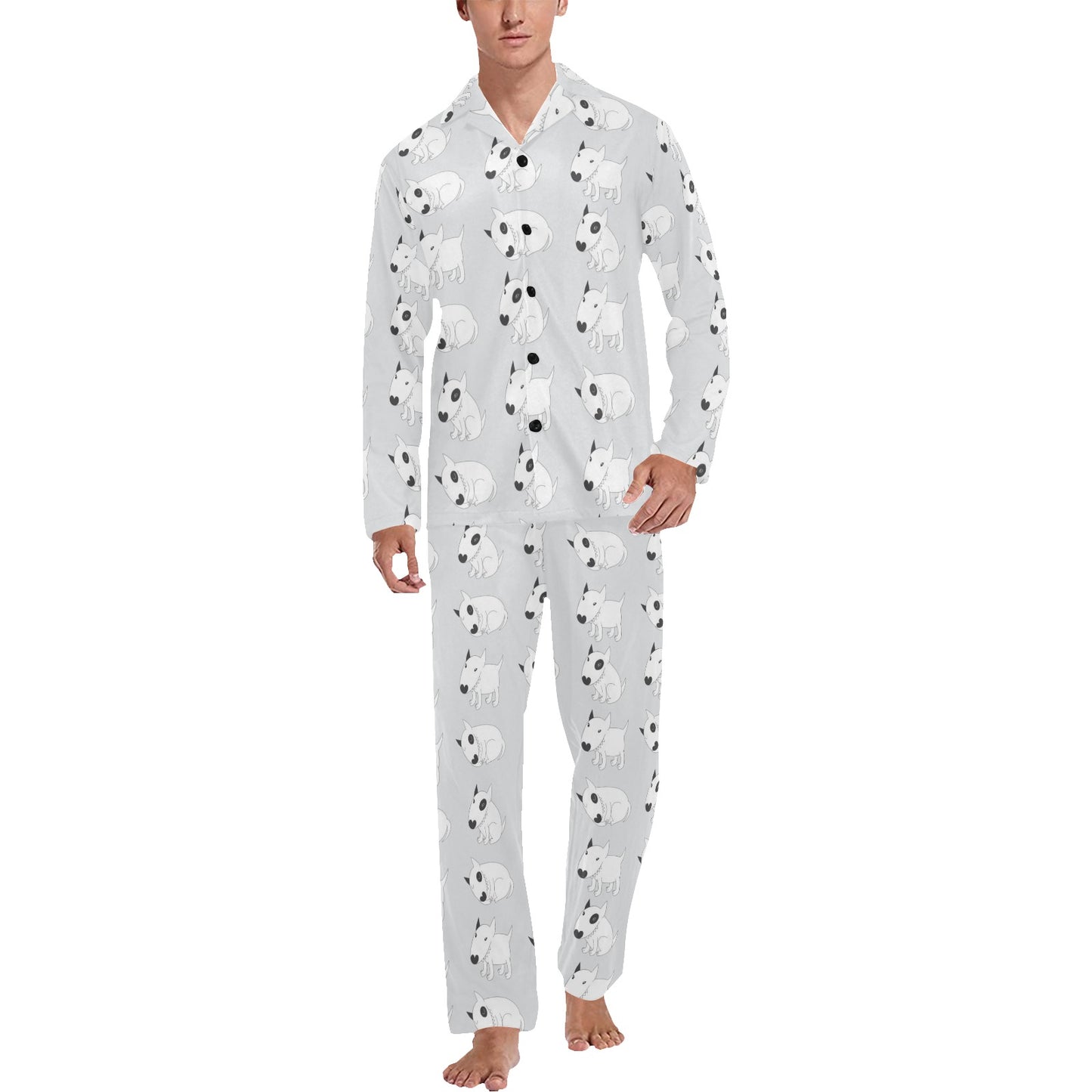 Bull Terrier hand draw Print Pattern Men's Long Pajama Set