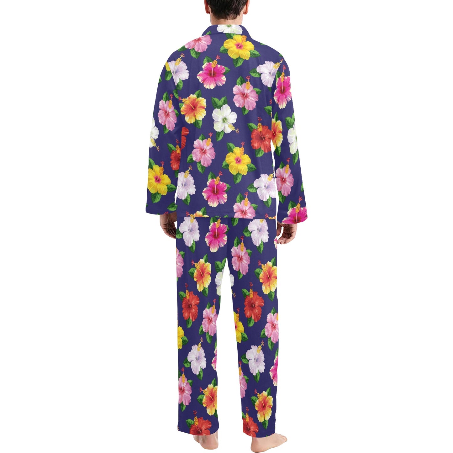 Hibiscus Colorful Print Design LKS301 Men's Long Pajama Set