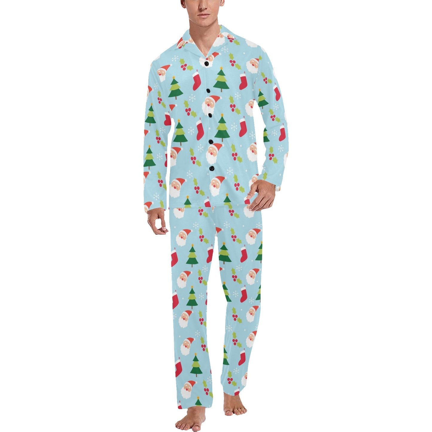 Santa Themed Print Design LKS301 Men's Long Pajama Set