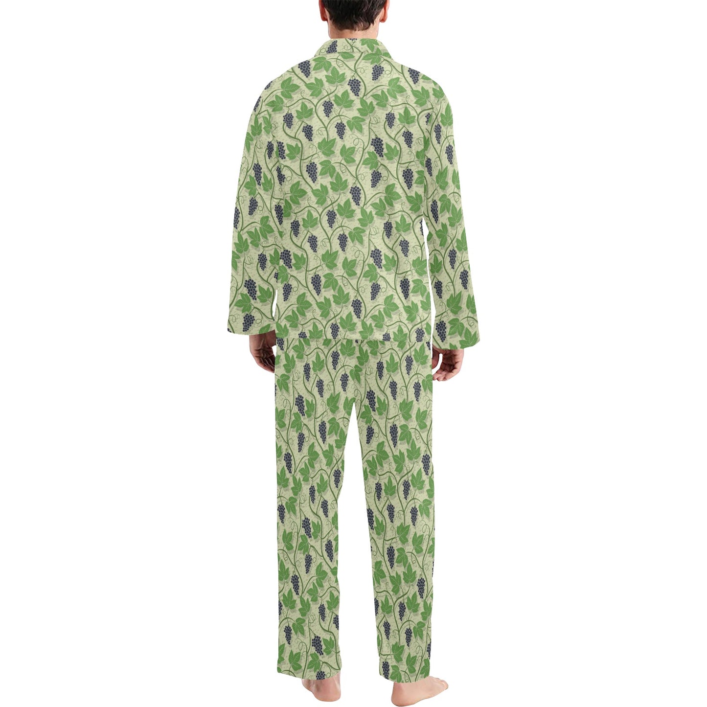 Wine Grape Thmed Print Men's Long Pajama Set