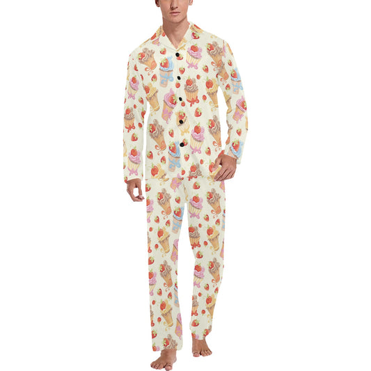 Cupcakes Strawberry Cherry Print Men's Long Pajama Set
