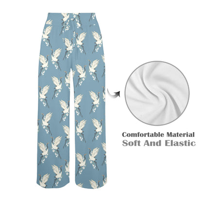 Crane Pattern Print Design 05 Women's Wide Leg Lounge Pants