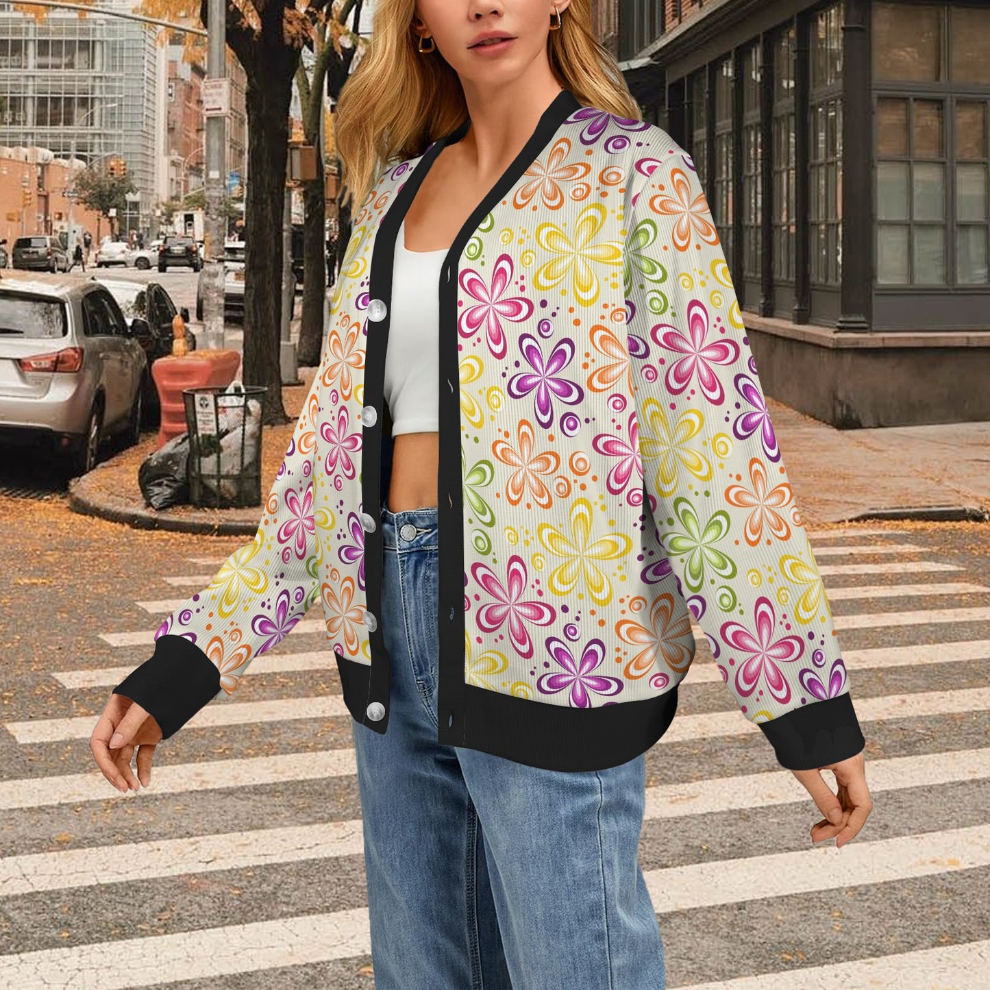 Flower Power Colorful Design Print Women's Cardigan