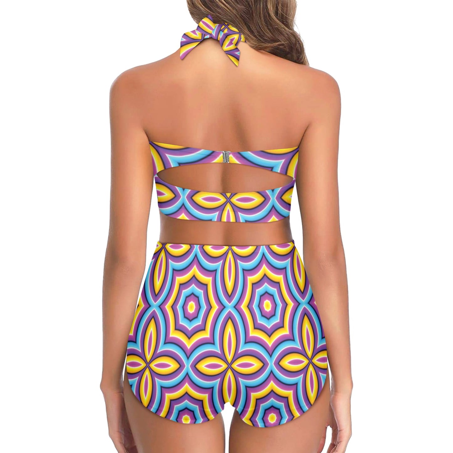Optical illusion Pattern Print Design A03 Halter Neck Bikini Swimsuit