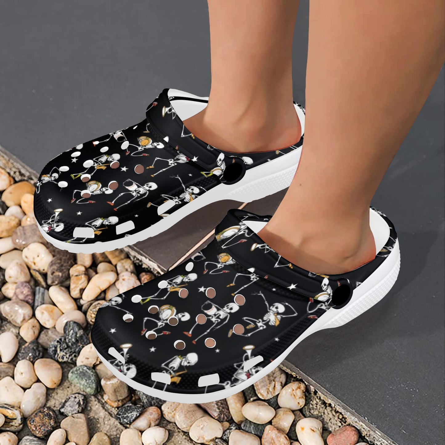 Skeleton Dance Print Unisex Clogs Shoes