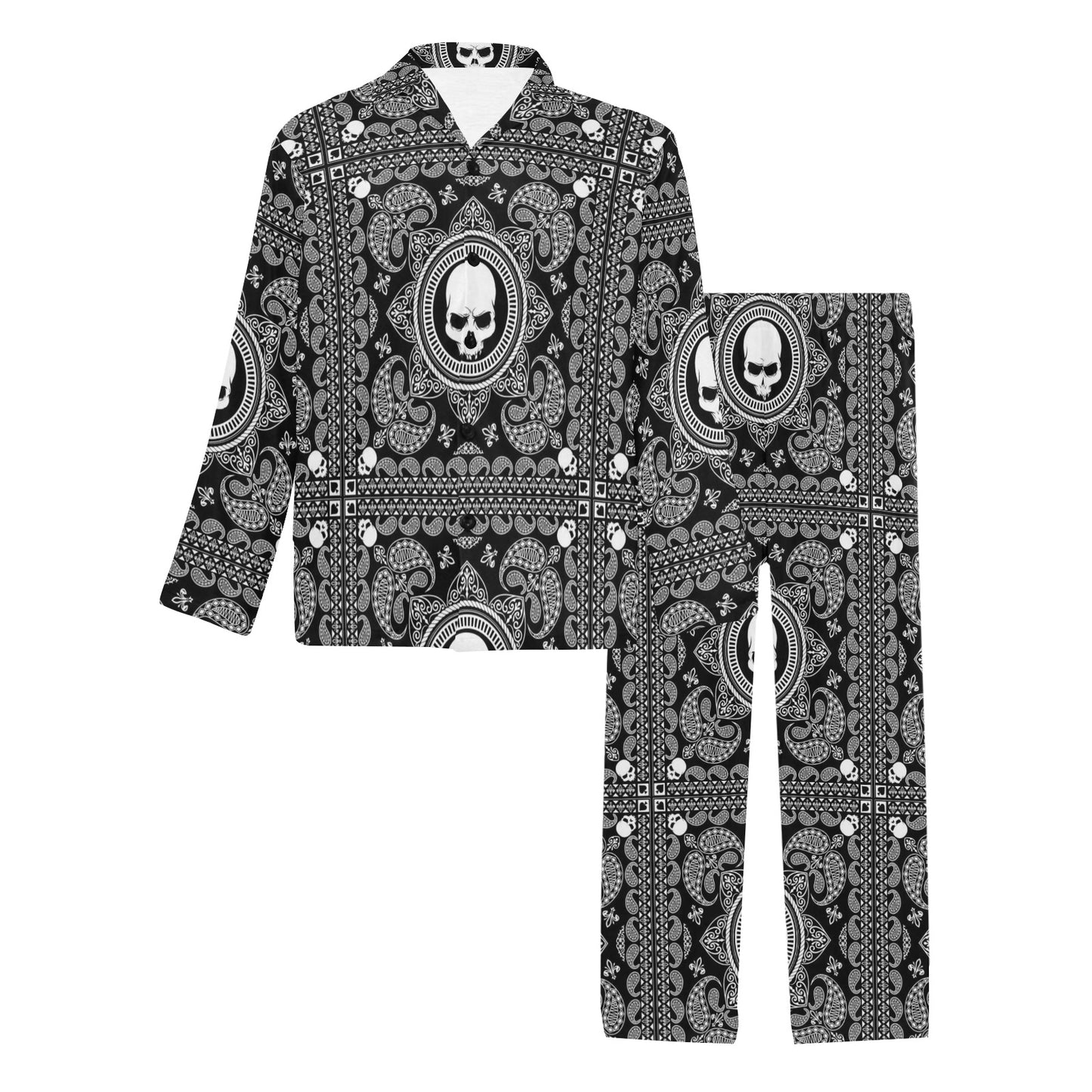 Bandana Skull Print Design LKS303 Men's Long Pajama Set