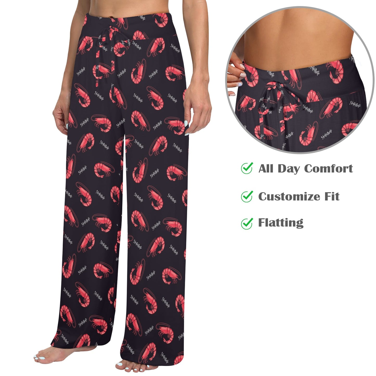 Shrimp Print Design LKS302 Women's Wide Leg Lounge Pants