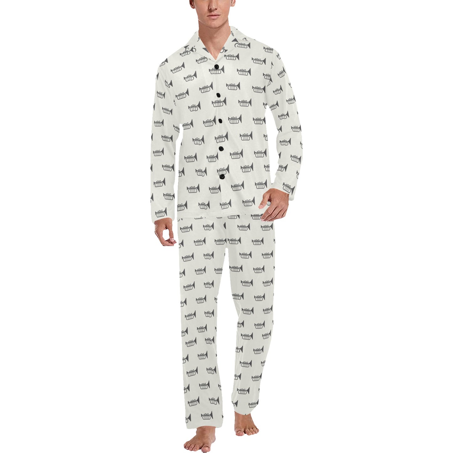 Trumpet Pattern Themed Print Men's Long Pajama Set