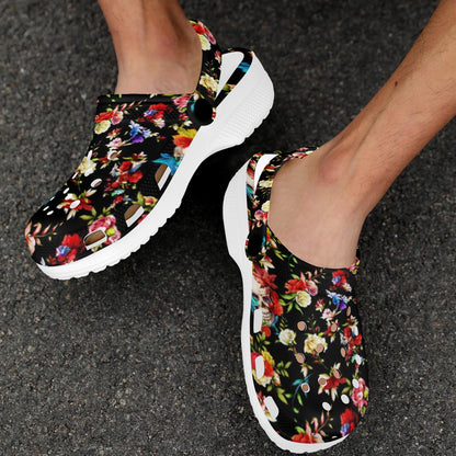 Skull Roses Flower Design Themed Print Unisex Clogs Shoes
