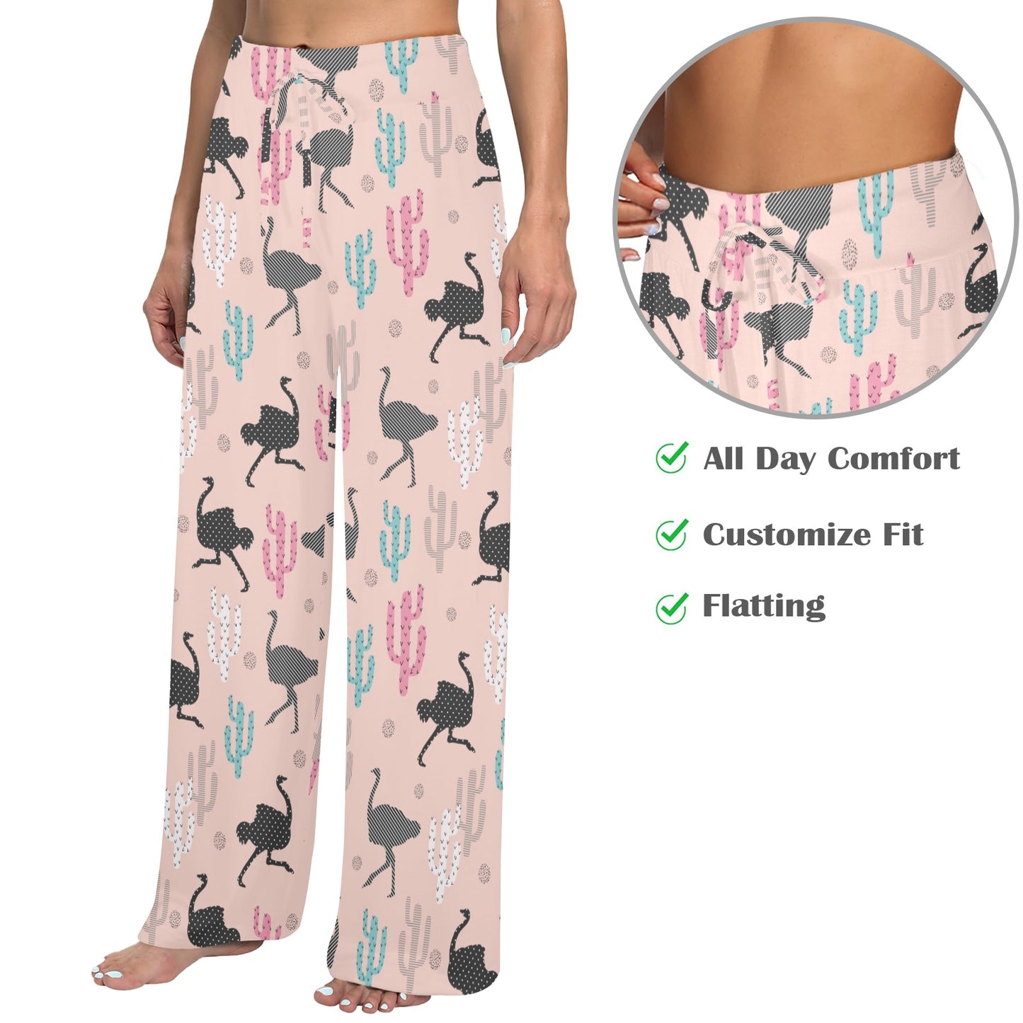 Ostrich Pattern Print Design 03 Women's Wide Leg Lounge Pants