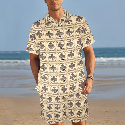 Native American Themed Design Print Men's Beach Shirt and Shorts Set