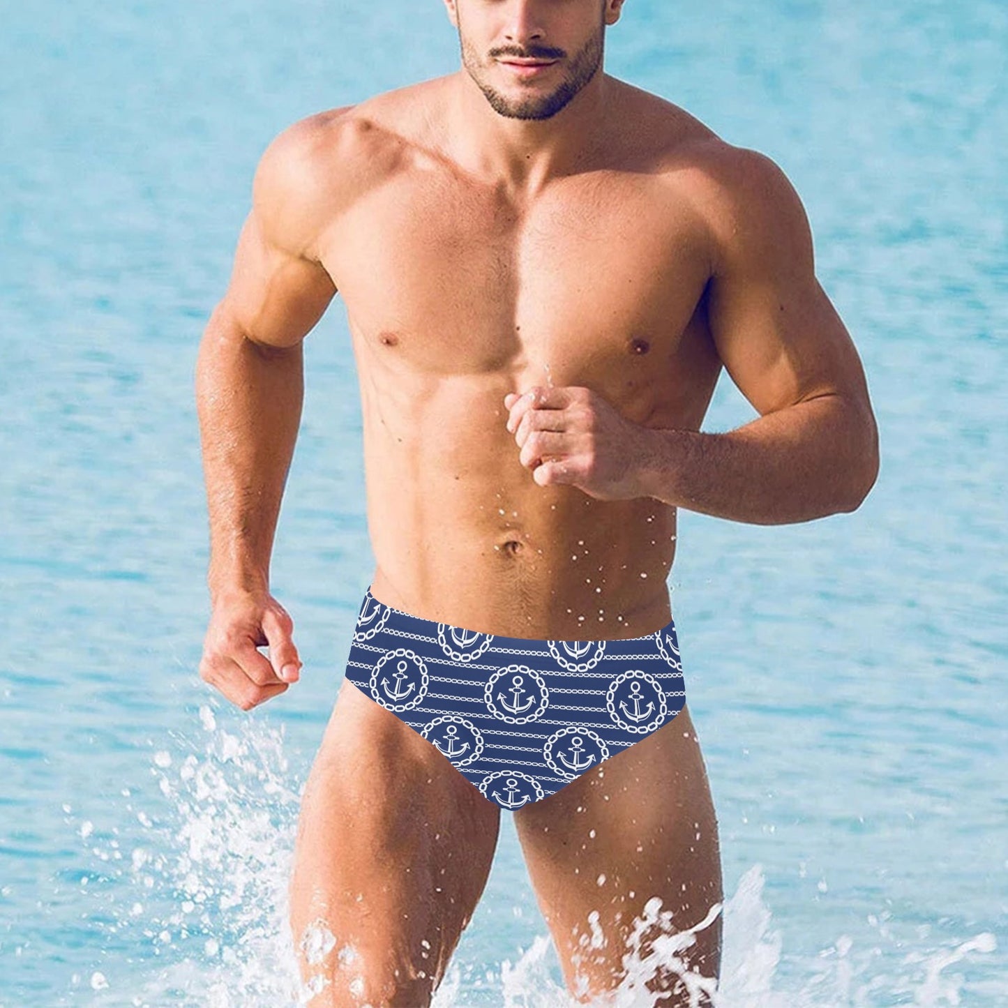 Anchor Stripe Pattern Men's Swimming Briefs