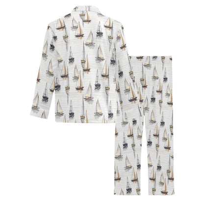 Sailboat Paint Pattern Print Design LKS307 Men's Long Pajama Set