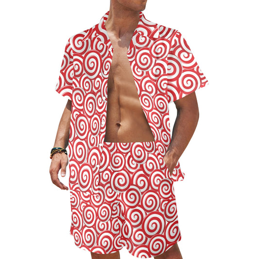 Candy Pattern Print Design 03 Men's Beach Shirt and Shorts Set