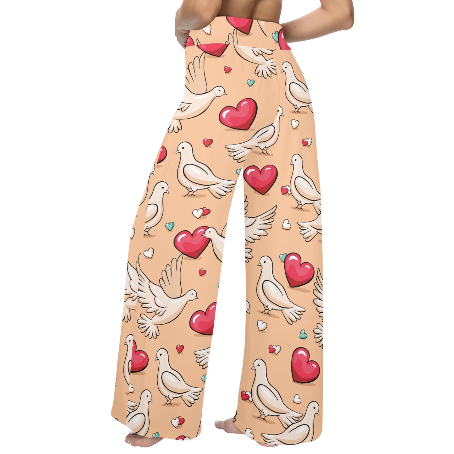 Pigeon Heart Pattern Print Design 04 Women's Wide Leg Lounge Pants