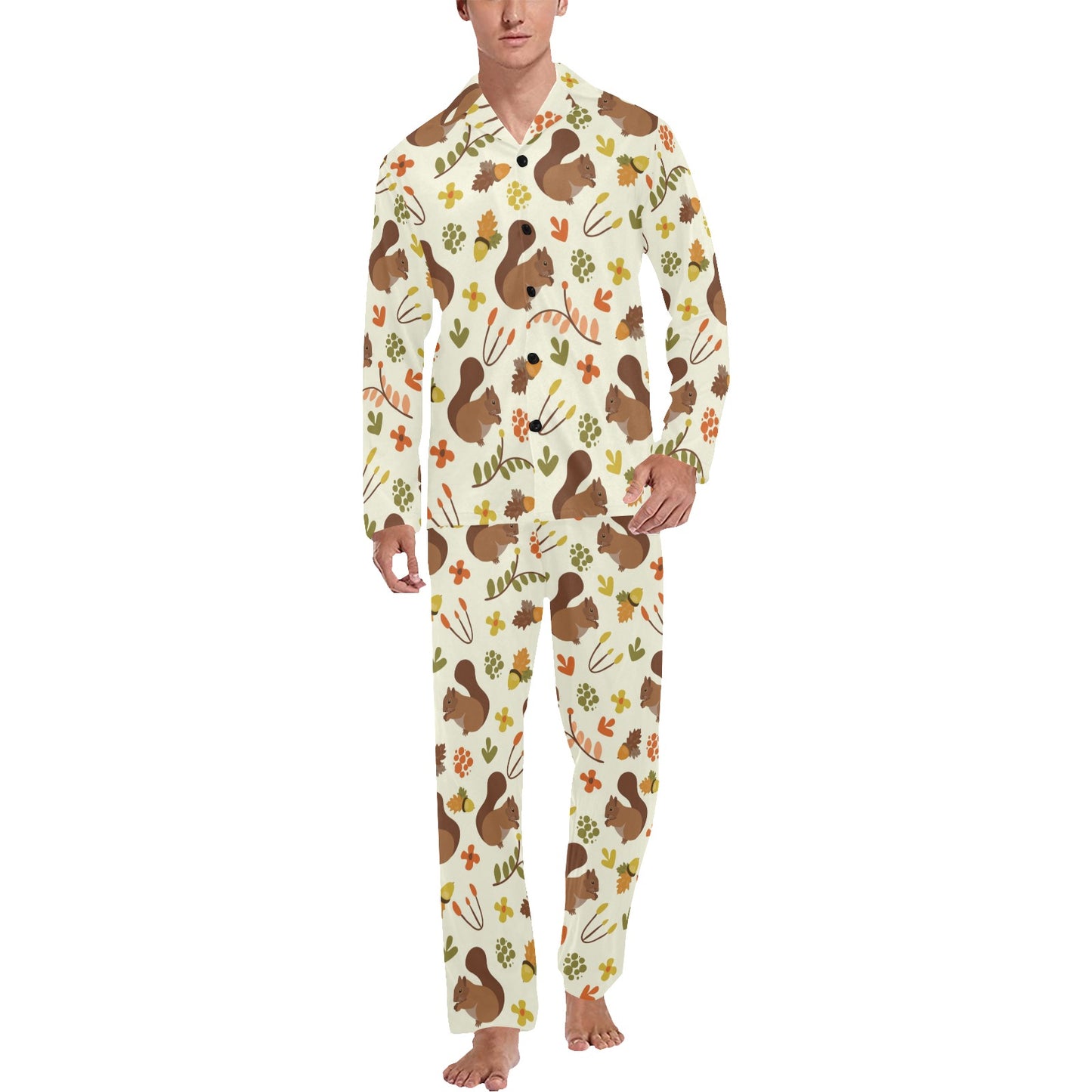 Squirrel Print Design LKS3010 Men's Long Pajama Set