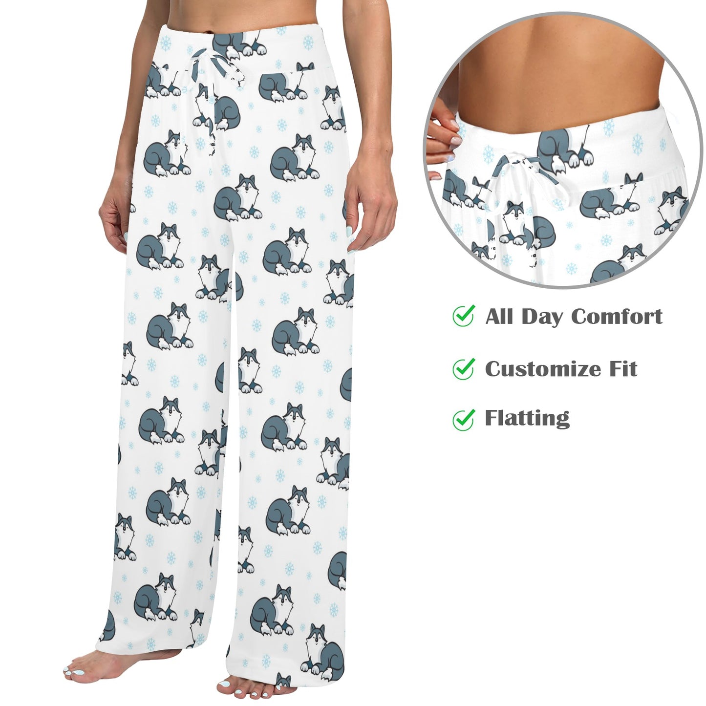 Alaskan Malamute Pattern Print Design 03 Women's Wide Leg Lounge Pants