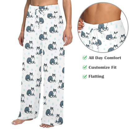 Alaskan Malamute Pattern Print Design 03 Women's Wide Leg Lounge Pants