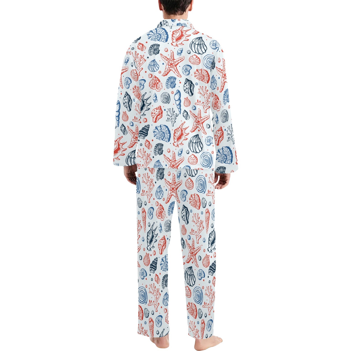 Seashell Print Design LKS307 Men's Long Pajama Set