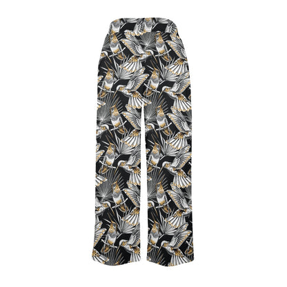 Hummingbird Gold Design Themed Print Women's Wide Leg Lounge Pants