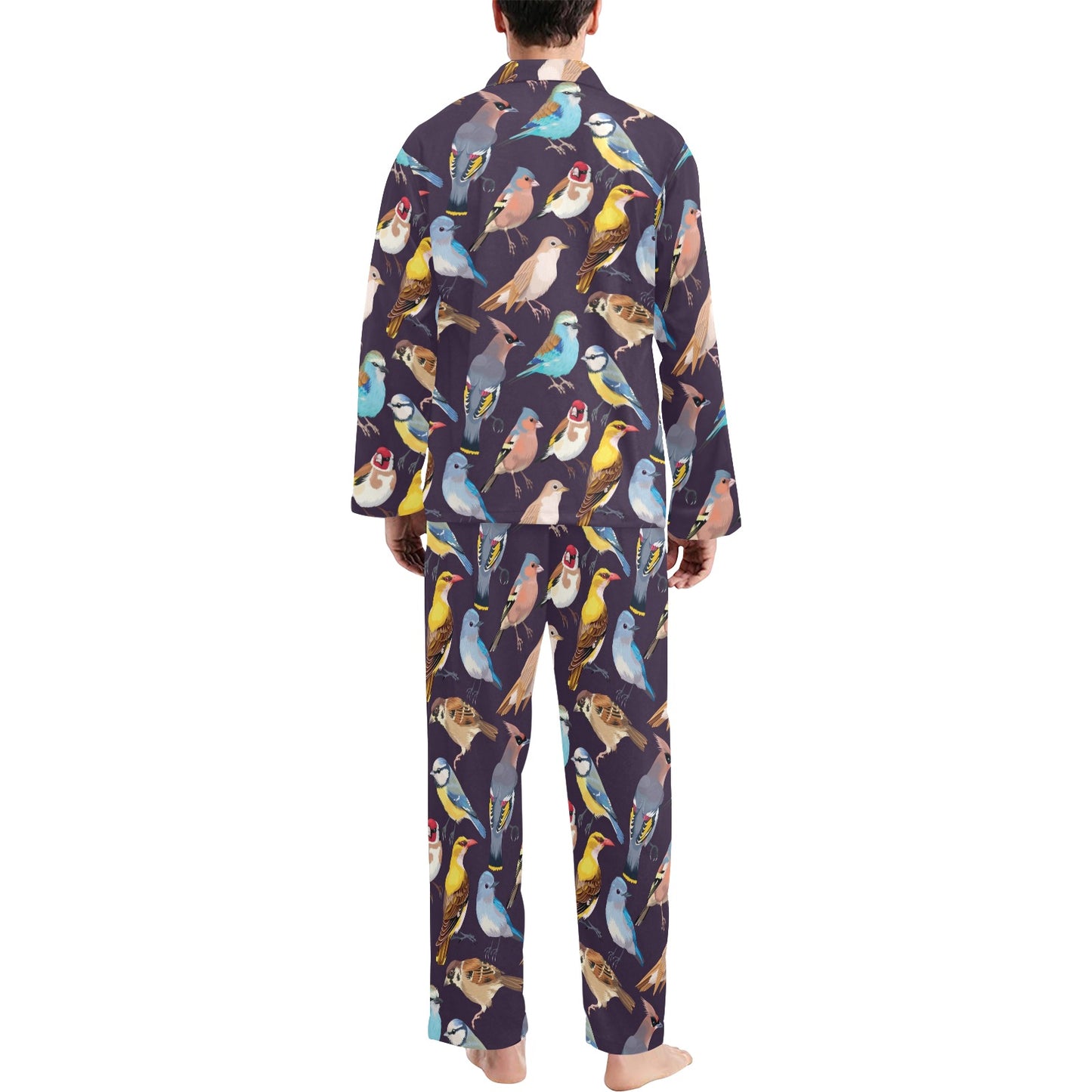 Bird Cute Print Pattern Men's Long Pajama Set