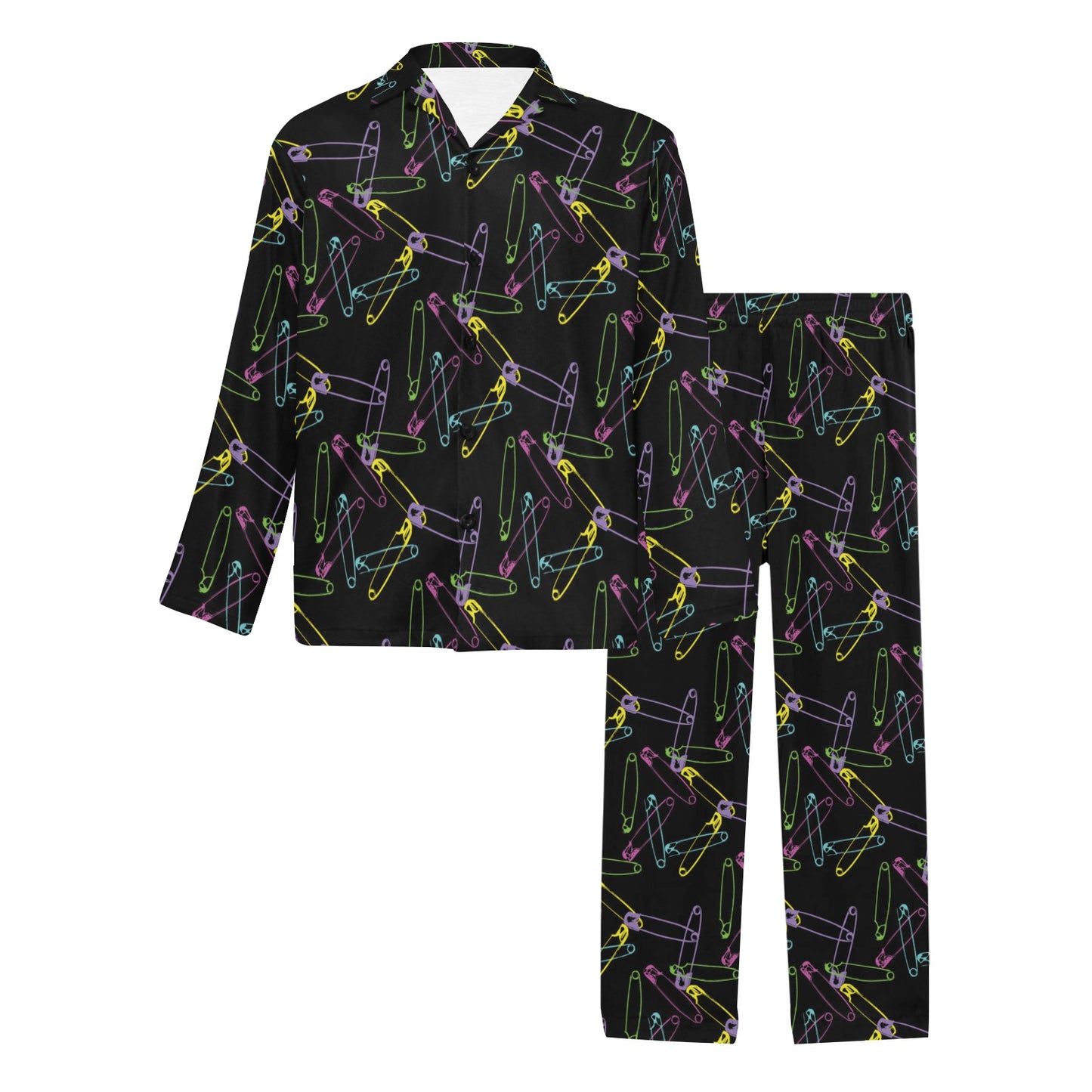 Safety Pin Print Design LKS304 Men's Long Pajama Set