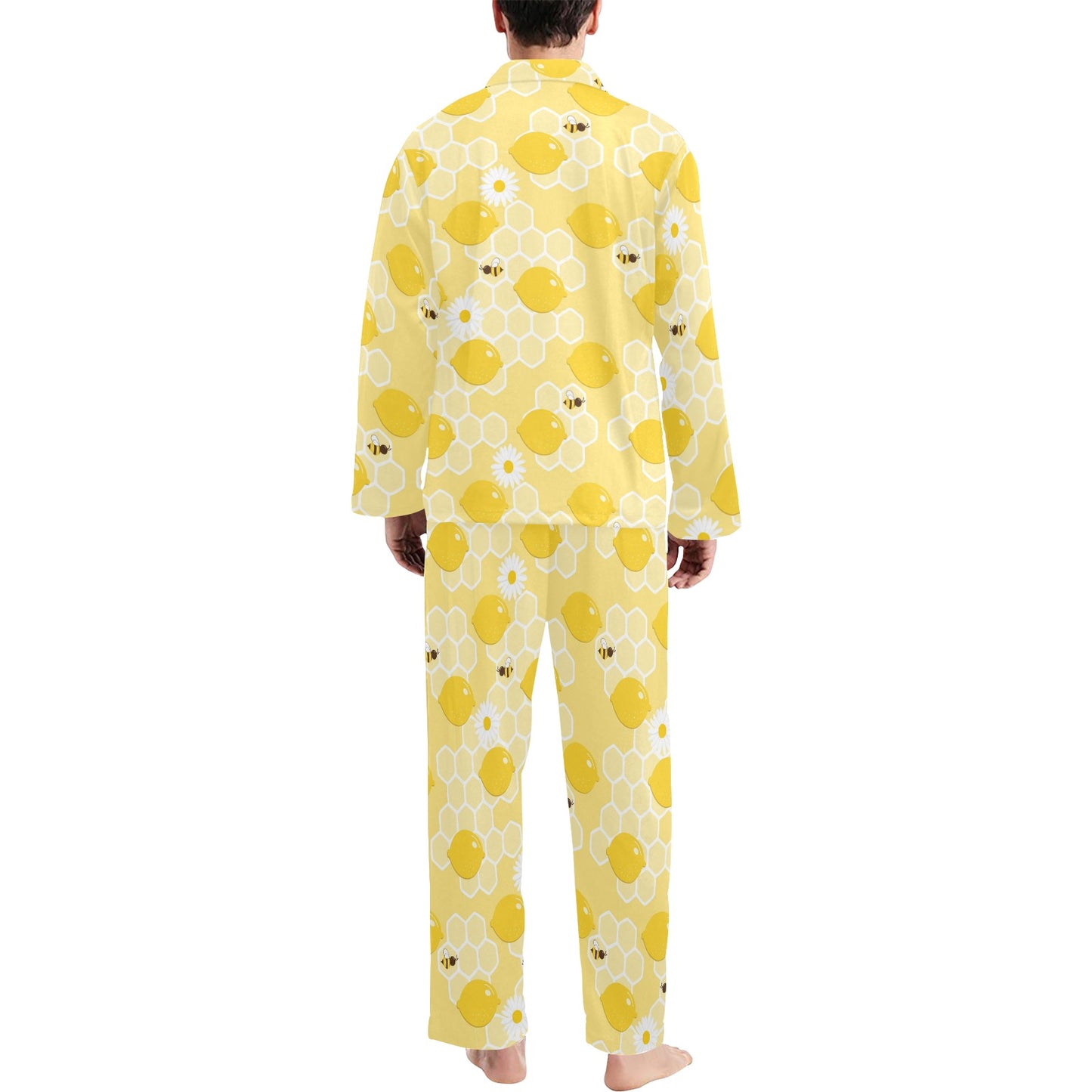 Honey Bee Honeycomb Print Design LKS3010 Men's Long Pajama Set
