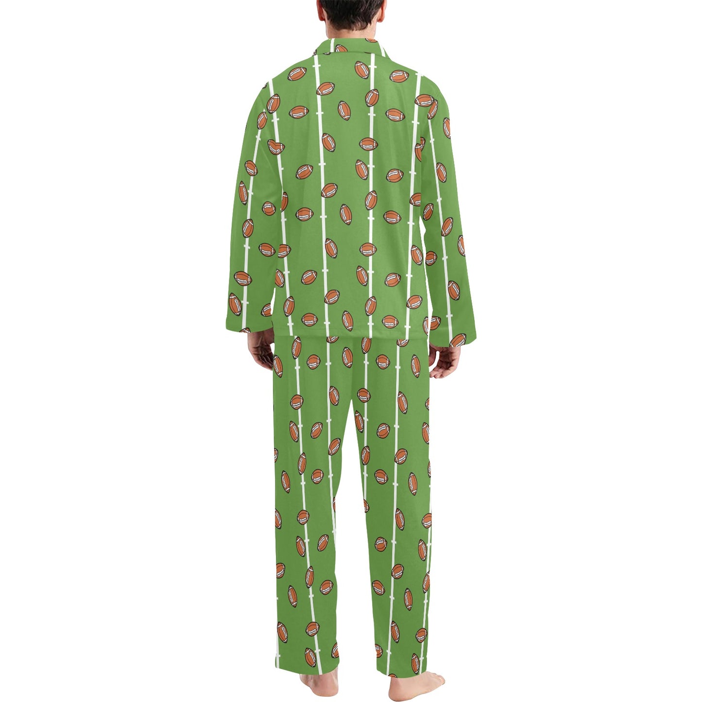 American Football on Field Themed Print Men's Long Pajama Set