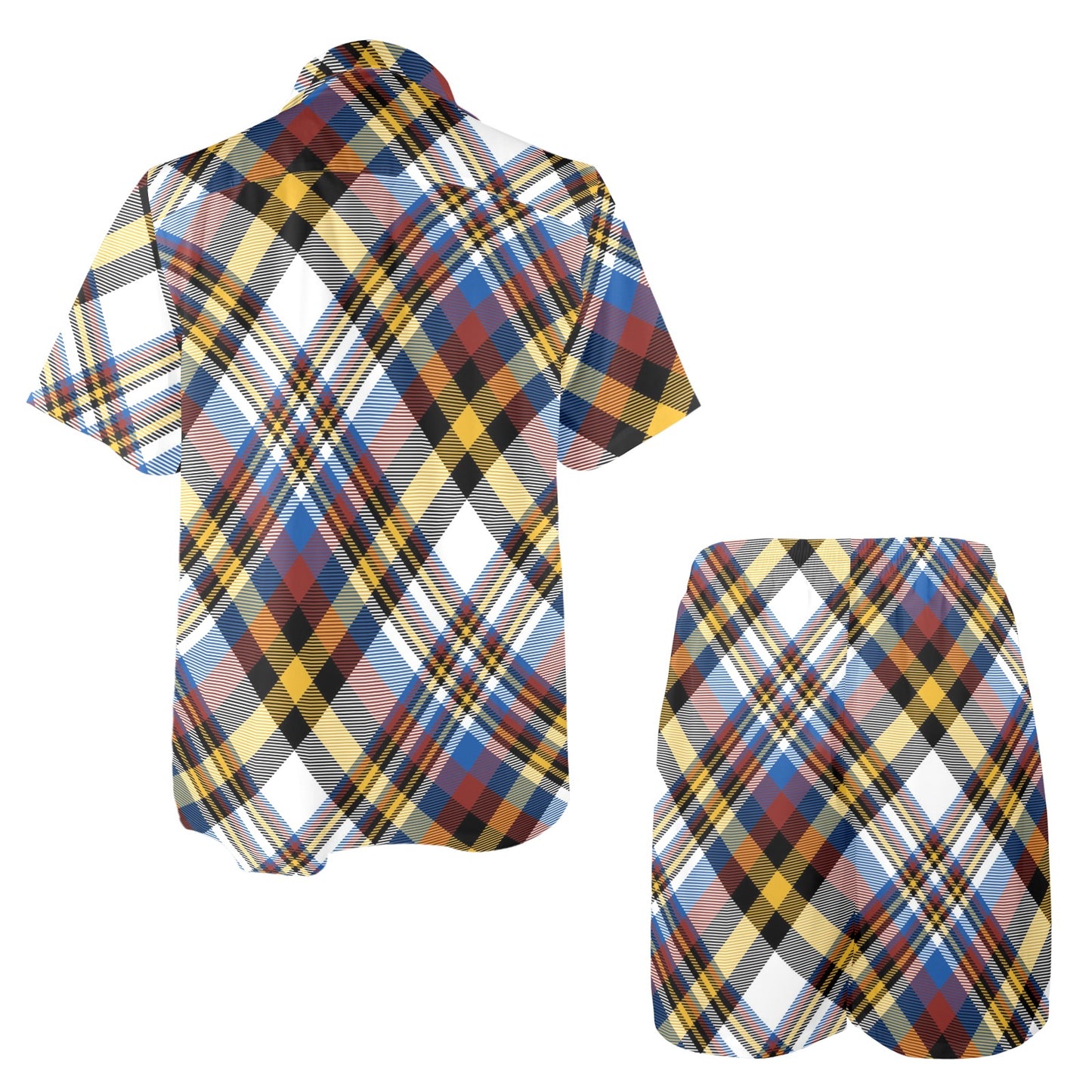 Madras Pattern Print Design 01 Men's Beach Shirt and Shorts Set