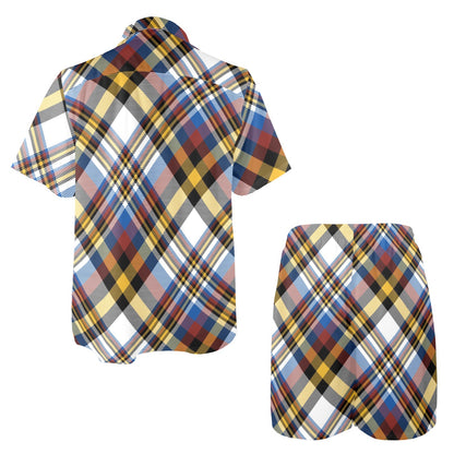 Madras Pattern Print Design 01 Men's Beach Shirt and Shorts Set