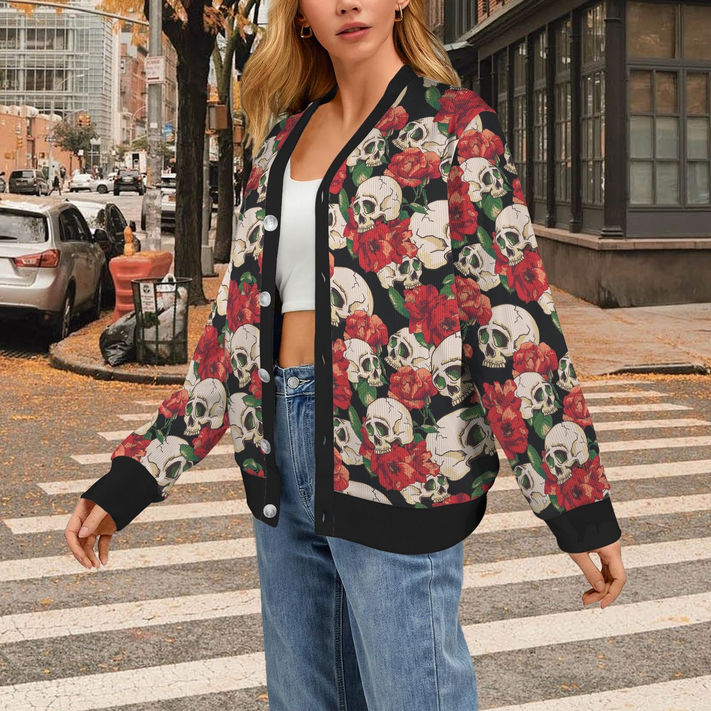 Skull Red Rose Women's Cardigan