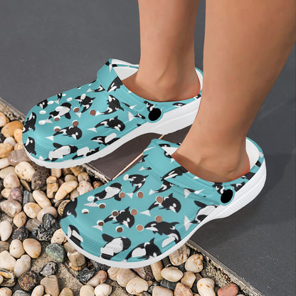 Whale Action Design Themed Print Unisex Clogs Shoes