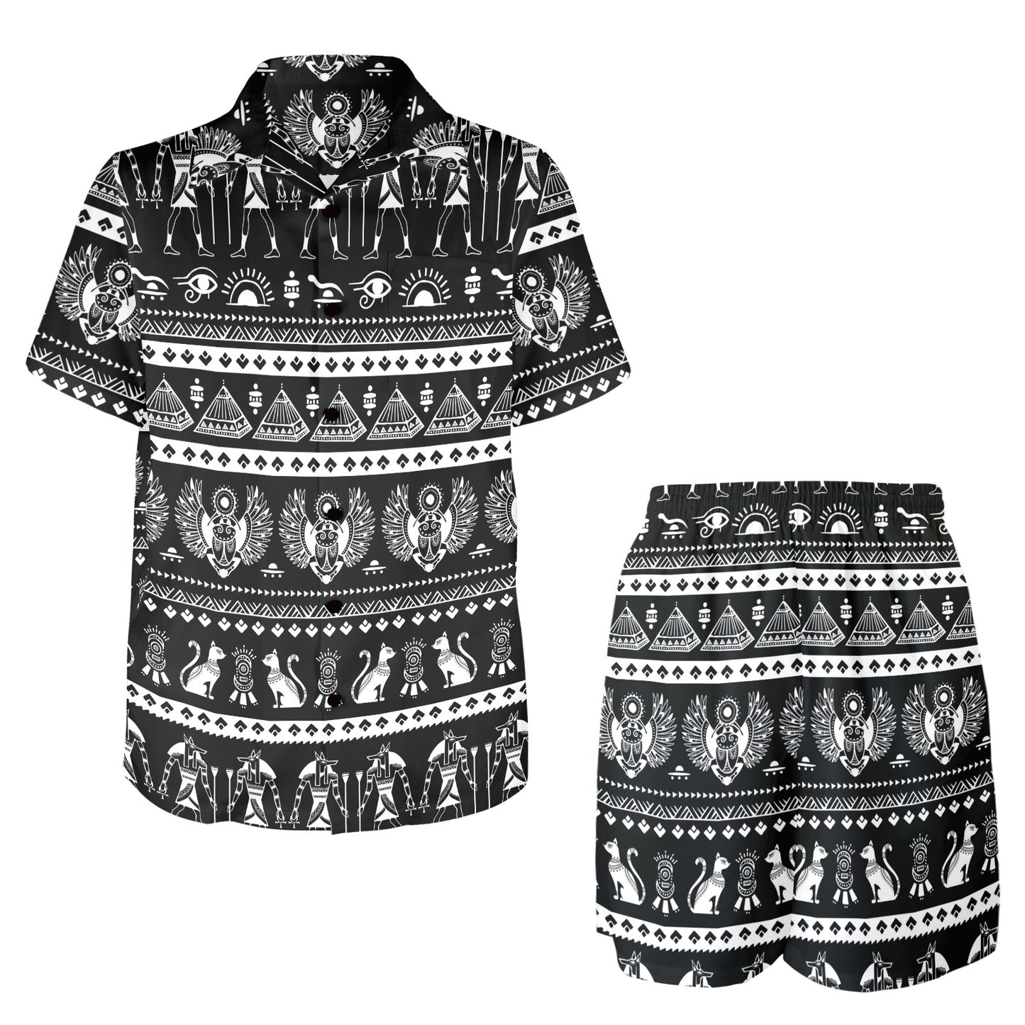 egyptian Design Print Pattern JJ0176 Men's Beach Shirt and Shorts Set