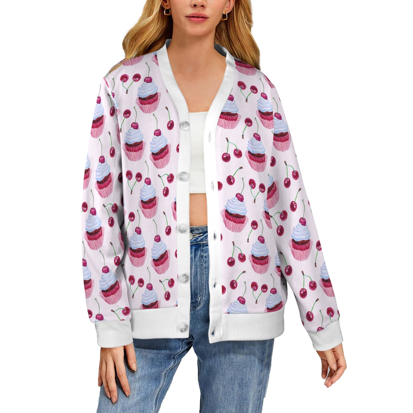 Cherry Cupcake Pink Pattern Women's Cardigan