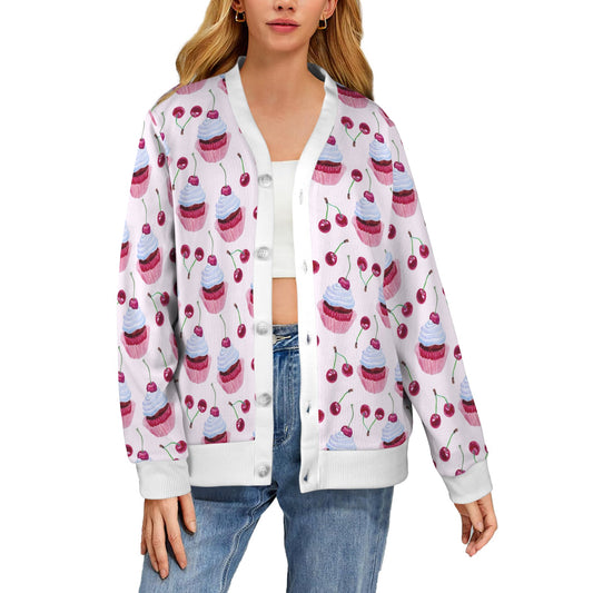 Cherry Cupcake Pink Pattern Women's Cardigan