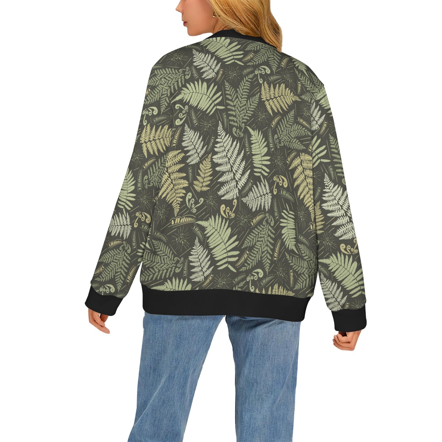 Fern Leave Green Print Pattern Women's Cardigan