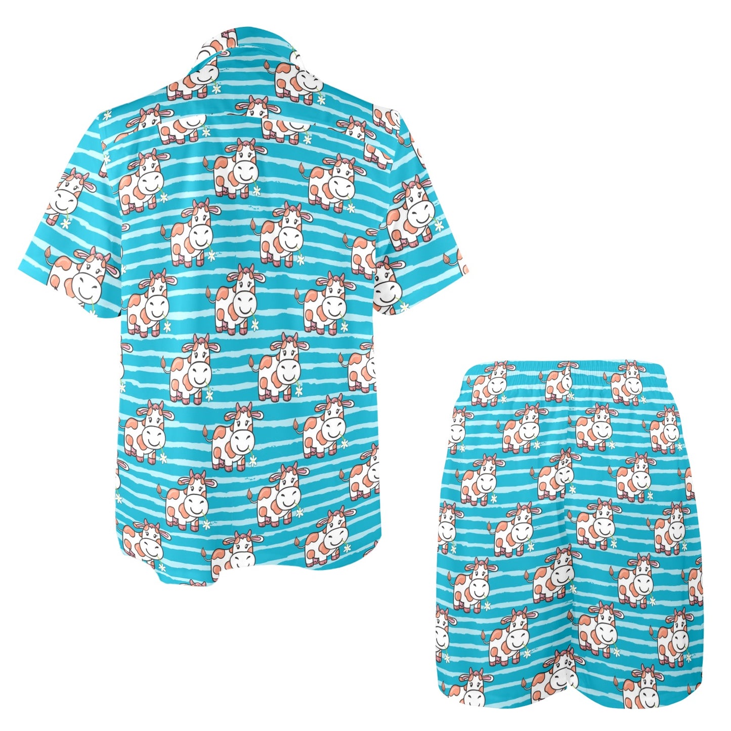 Cow Cute Print Pattern Men's Beach Shirt and Shorts Set