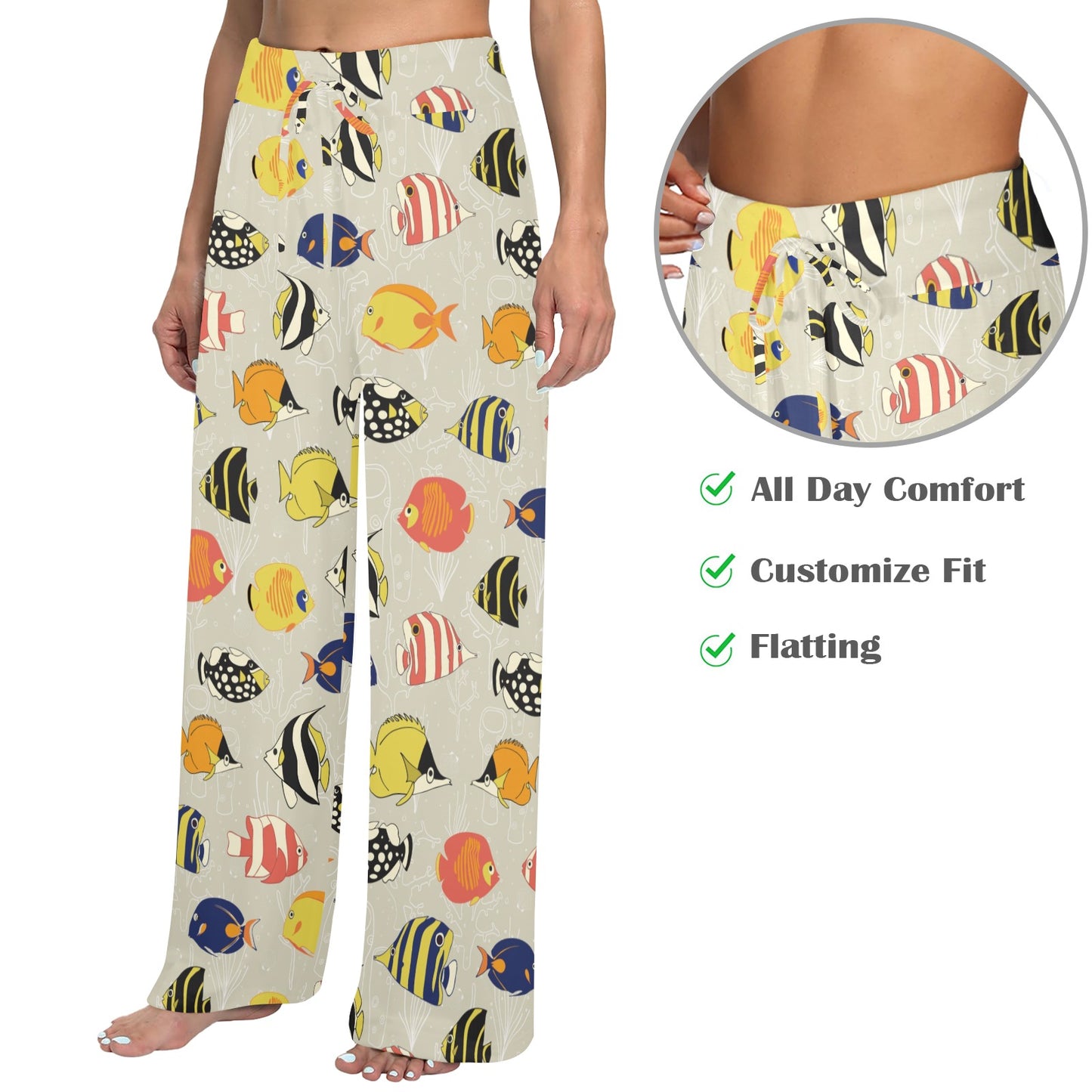 Angelfish Print Design LKS401 Women's Wide Leg Lounge Pants