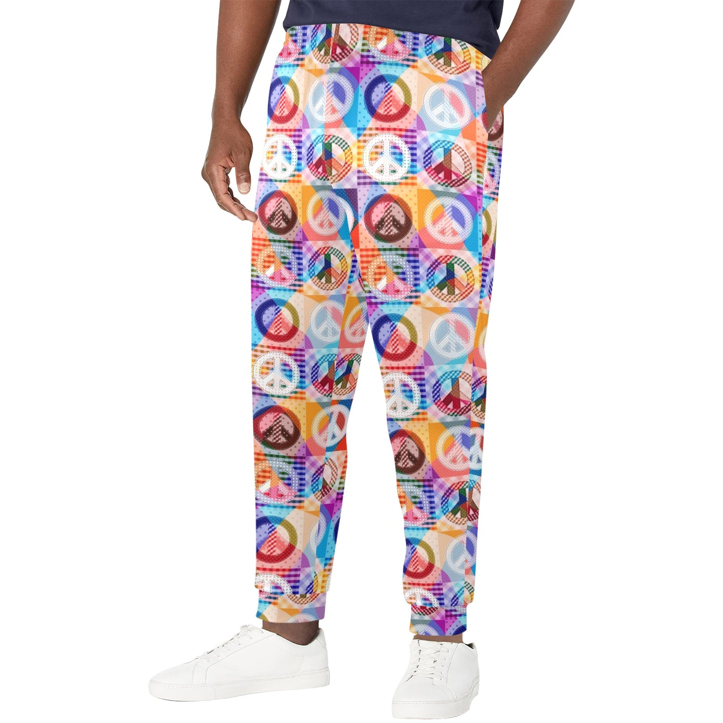 Peace Sign Patchwork Design Print Men's Casual Track Pants
