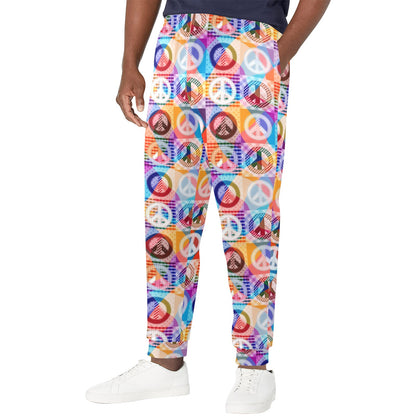 Peace Sign Patchwork Design Print Men's Casual Track Pants