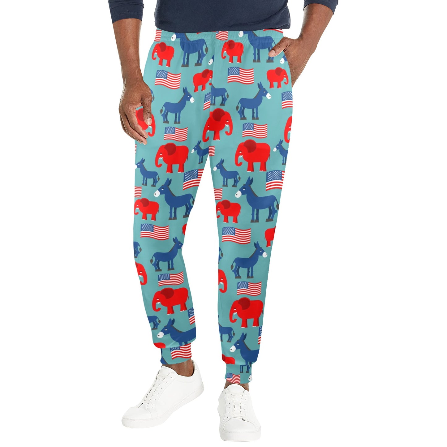 Donkey Red Elephant Pattern Print Design 03 Men's Casual Track Pants